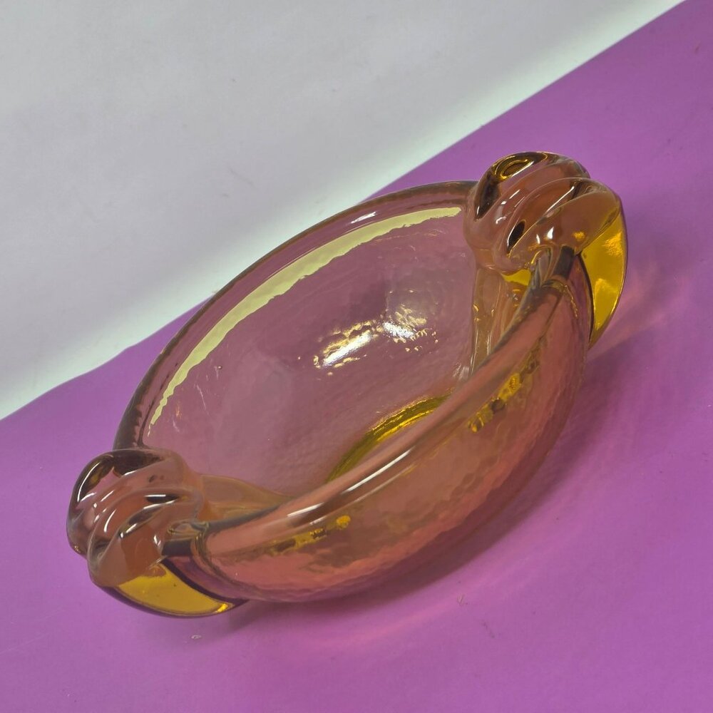Amber-Colored Vintage Hammered‎ Glass Ashtray With Sculpted Holding Trays